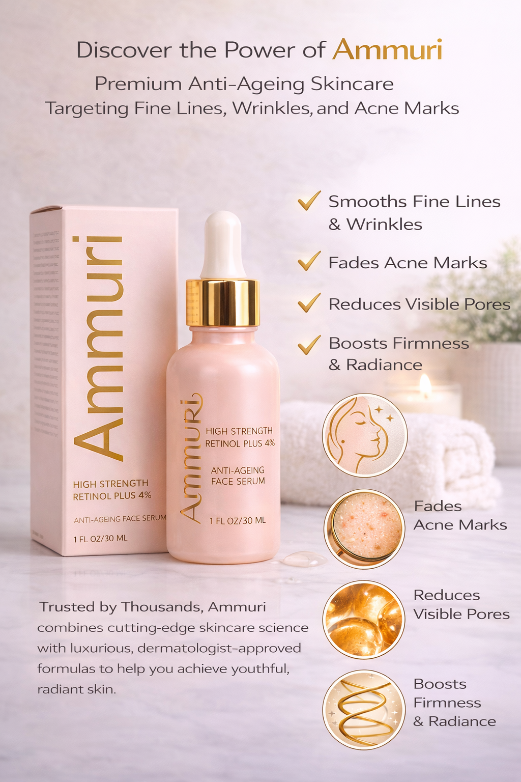 High Strength Retinol 4% Serum for Wrinkles & Dark Spots (30ml) | Ammuri