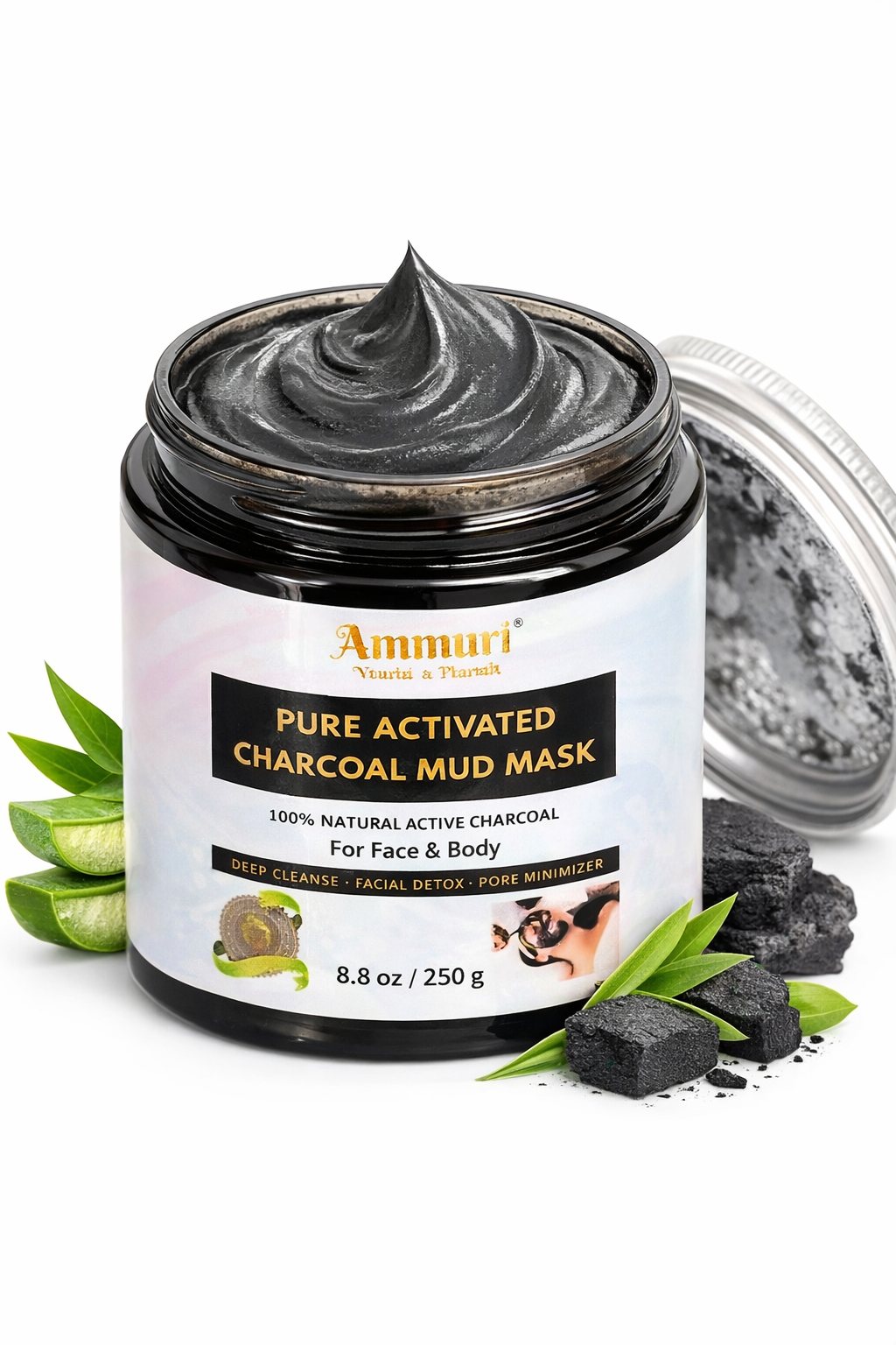 Activated Charcoal Mud Mask for Deep Cleansing Face & Body | Ammuri