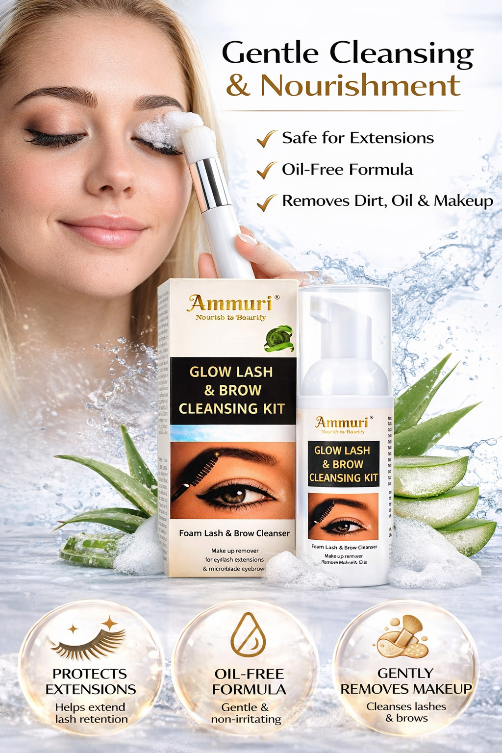 Eyelash Extension Shampoo & Lash Brow Cleansing Kit | Ammuri