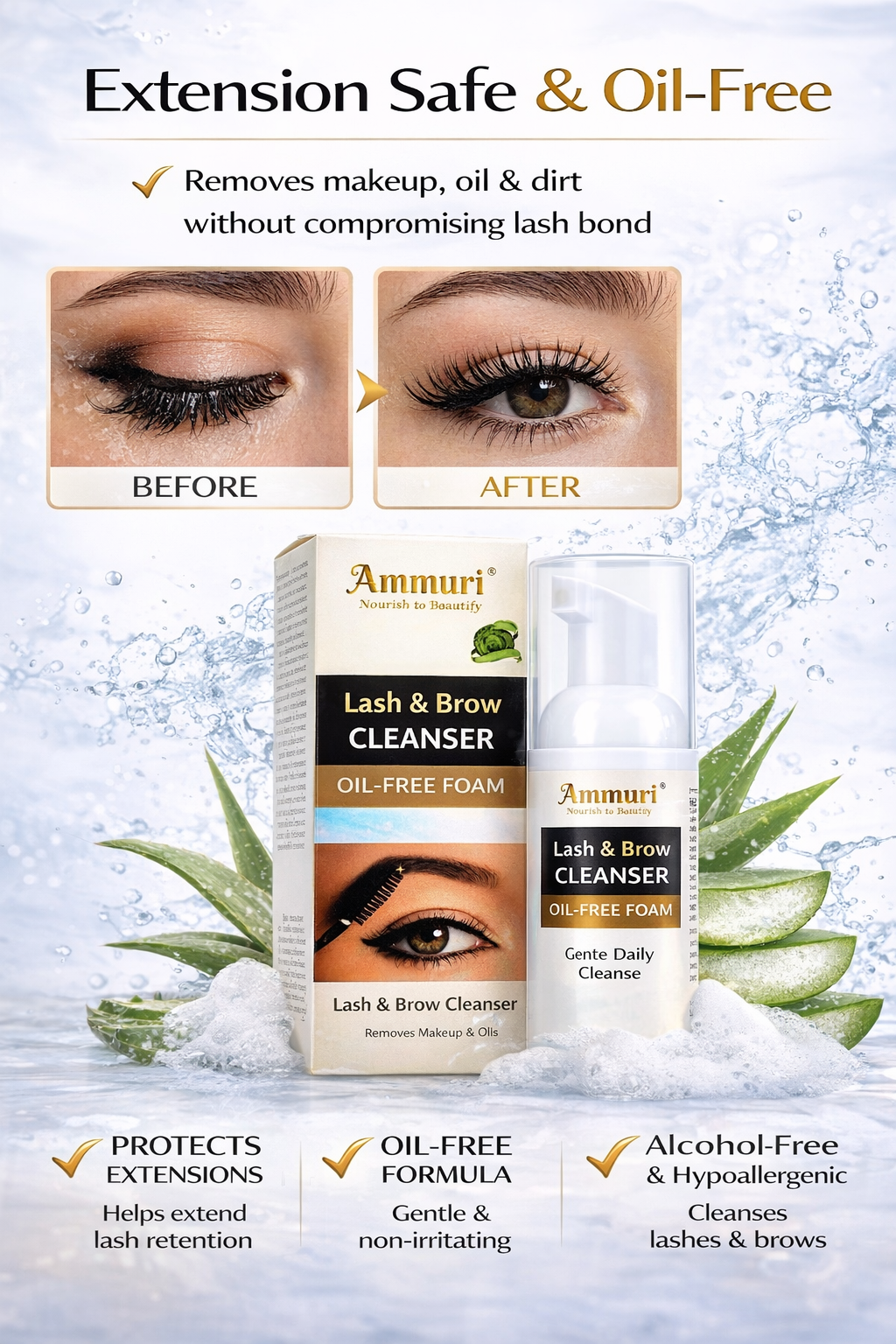 Eyelash Extension Shampoo & Lash Brow Cleansing Kit | Ammuri