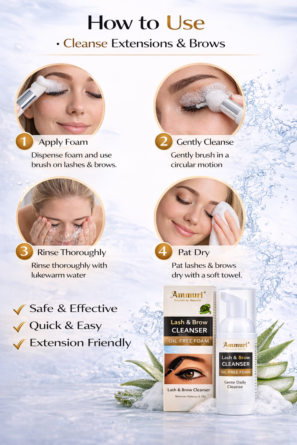 Eyelash Extension Shampoo & Lash Brow Cleansing Kit | Ammuri