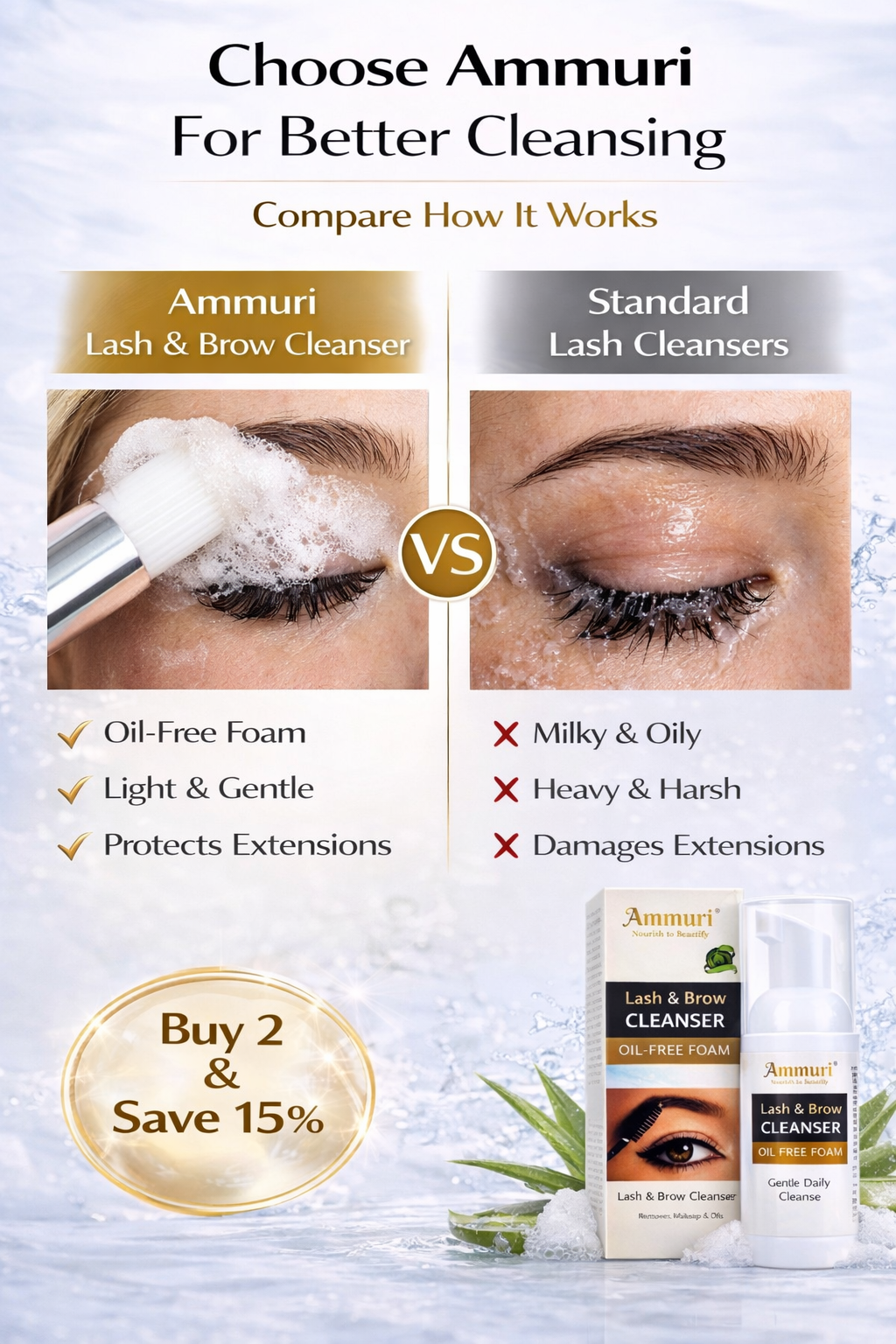 Eyelash Extension Shampoo & Lash Brow Cleansing Kit | Ammuri