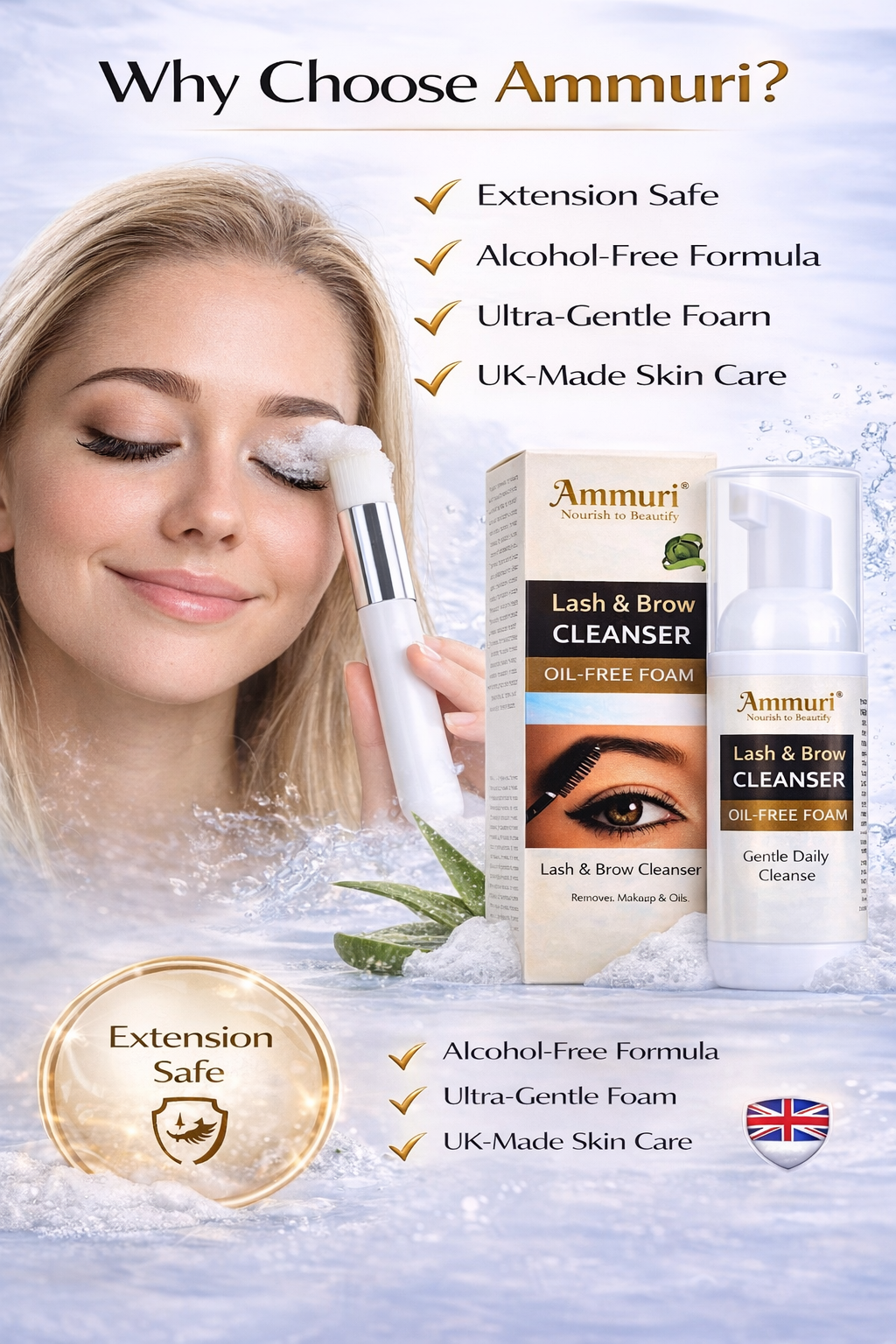 Eyelash Extension Shampoo & Lash Brow Cleansing Kit | Ammuri