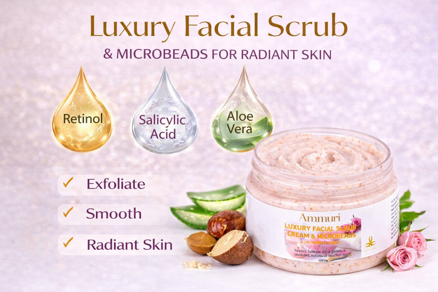Retinol Facial Scrub & Exfoliating Cream for Smooth Skin | Ammuri