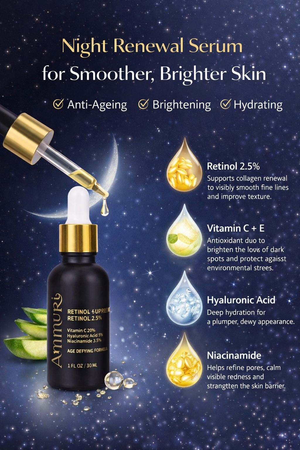 Retinol Supreme 2.5% Serum for Anti-Ageing & Age-Defying Skin | Ammuri