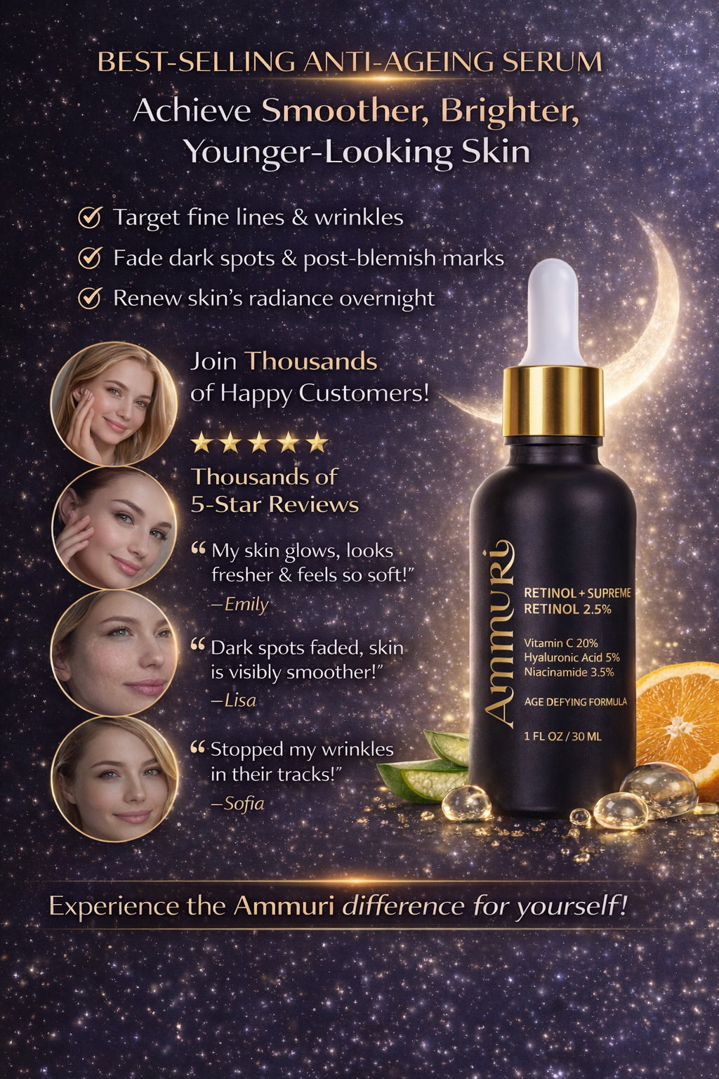 Retinol Supreme 2.5% Serum for Anti-Ageing & Age-Defying Skin | Ammuri