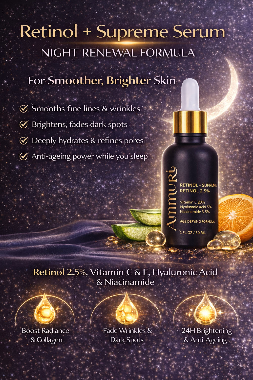 Retinol Supreme 2.5% Serum for Anti-Ageing & Age-Defying Skin | Ammuri