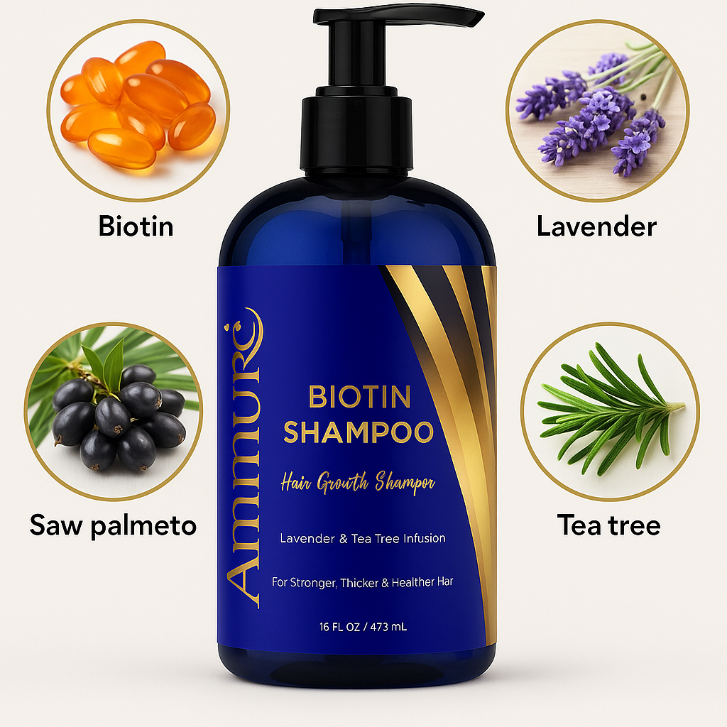 Biotin Shampoo for Hair Thinning & Thicker-Looking Hair (473ml) | Ammuri Beauty