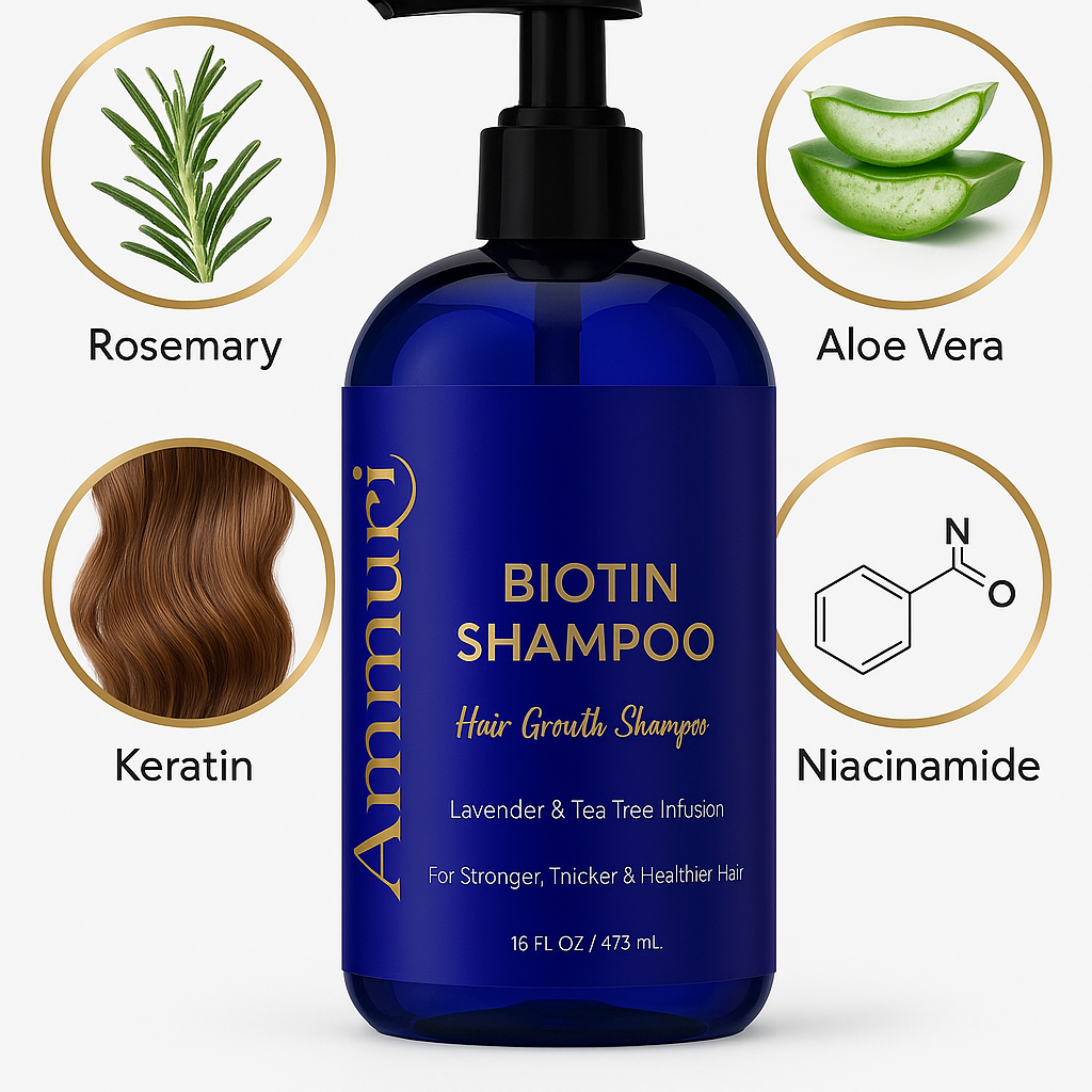 Biotin Shampoo for Hair Thinning & Thicker-Looking Hair (473ml) | Ammuri Beauty