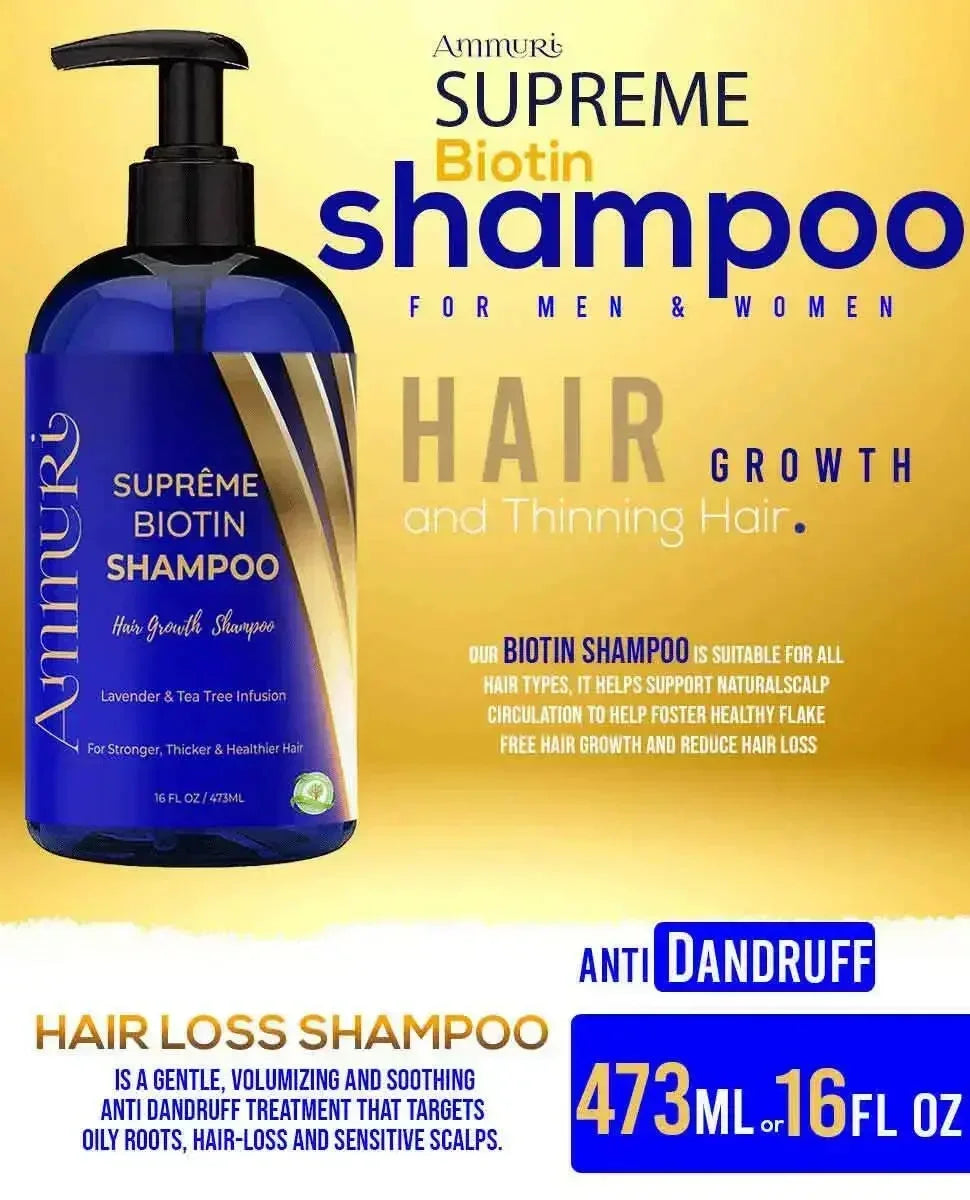 Biotin Shampoo for Hair Thinning & Thicker-Looking Hair (473ml) | Ammuri Beauty