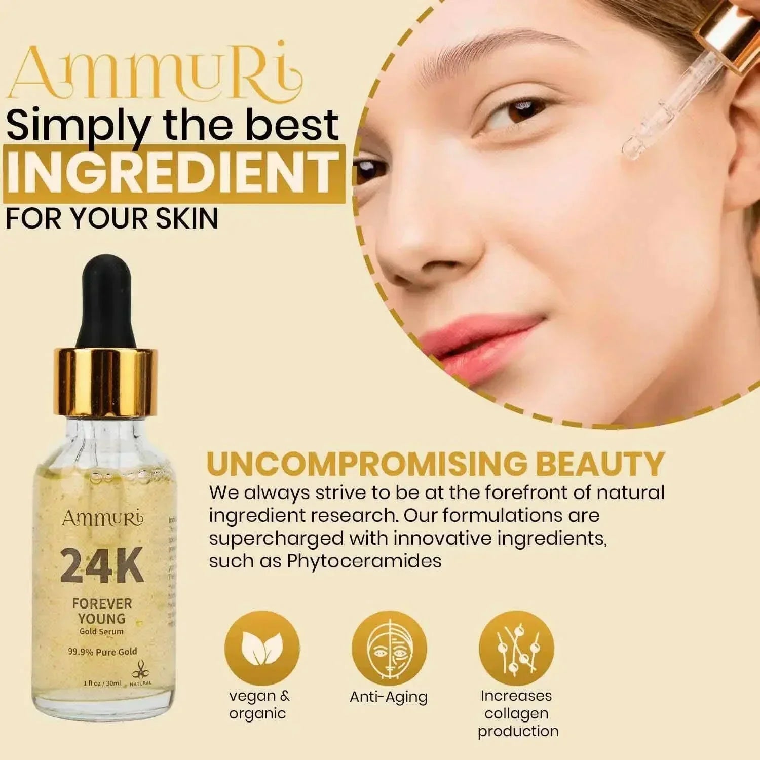 24K Gold Face Serum for Radiance & Anti-Ageing | Ammuri