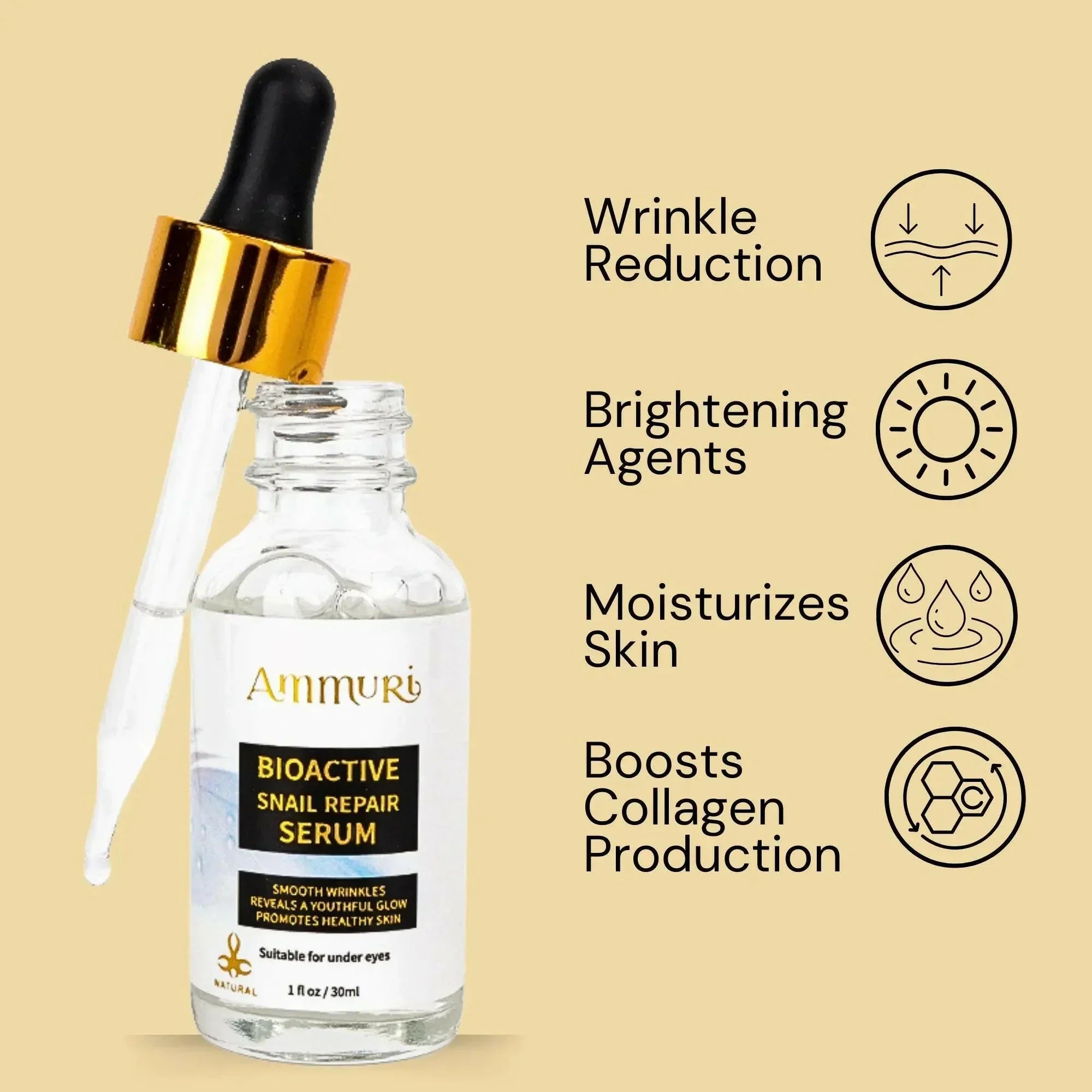 Bioactive Snail Repair Serum for Anti-Ageing & Deep Hydration (30ml) | Ammuri