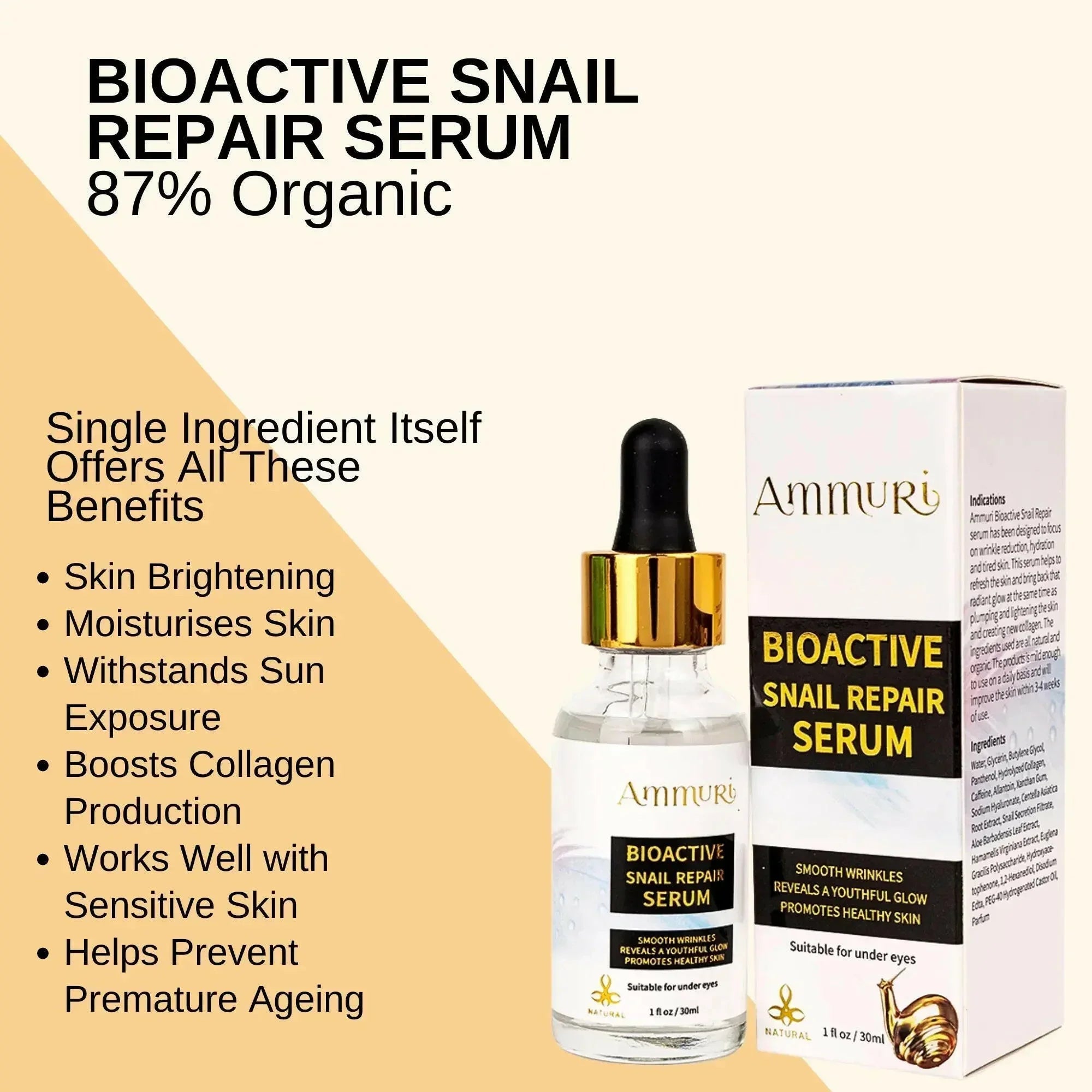 Bioactive Snail Repair Serum for Anti-Ageing & Deep Hydration (30ml) | Ammuri