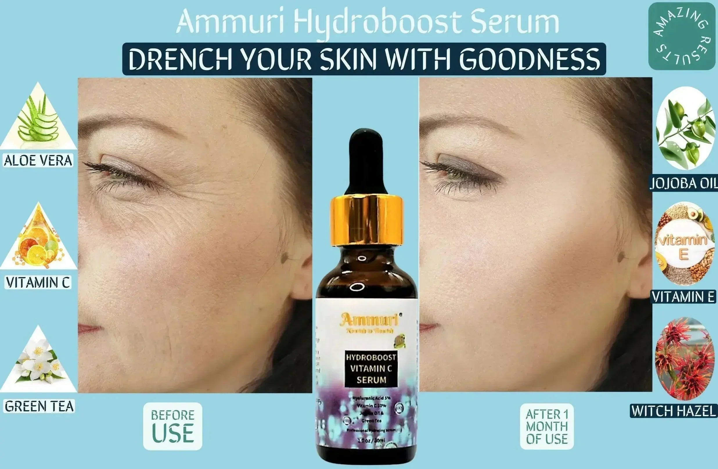 Hyaluronic Acid & Vitamin C Anti-Ageing Serum for Deep Hydration | Ammuri