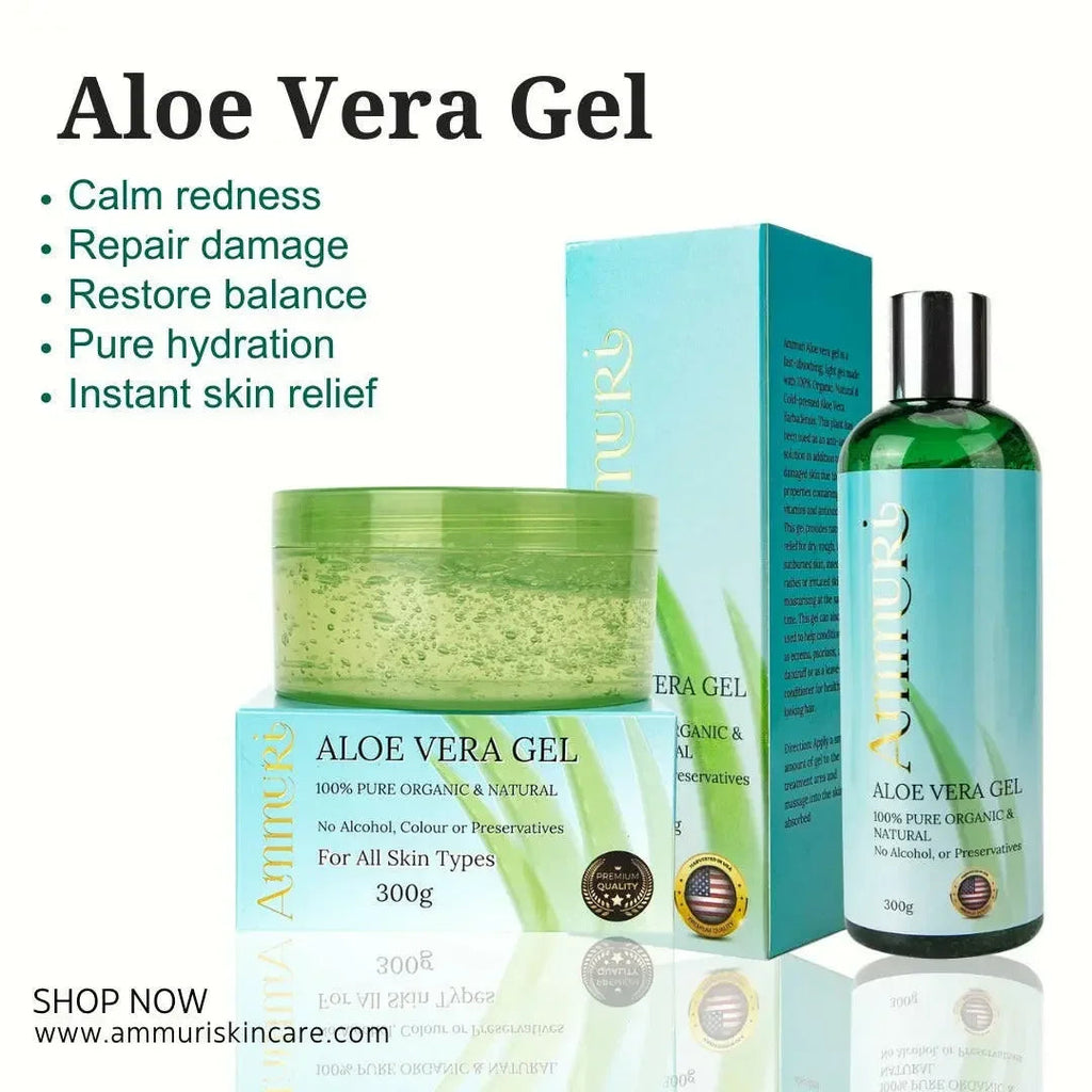 Ammuri Aloe Vera Gel Set 2 Pack Jar + Bottle | Face, Body, Hair & After Sun Care