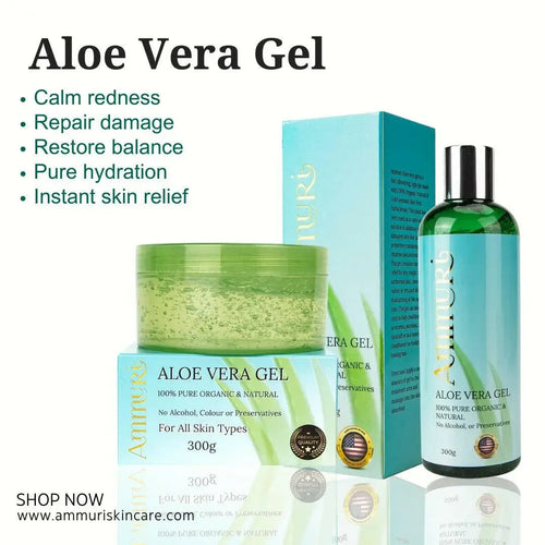 Ammuri Aloe Vera Gel Set 2 Pack Jar + Bottle | Face, Body, Hair & After Sun Care