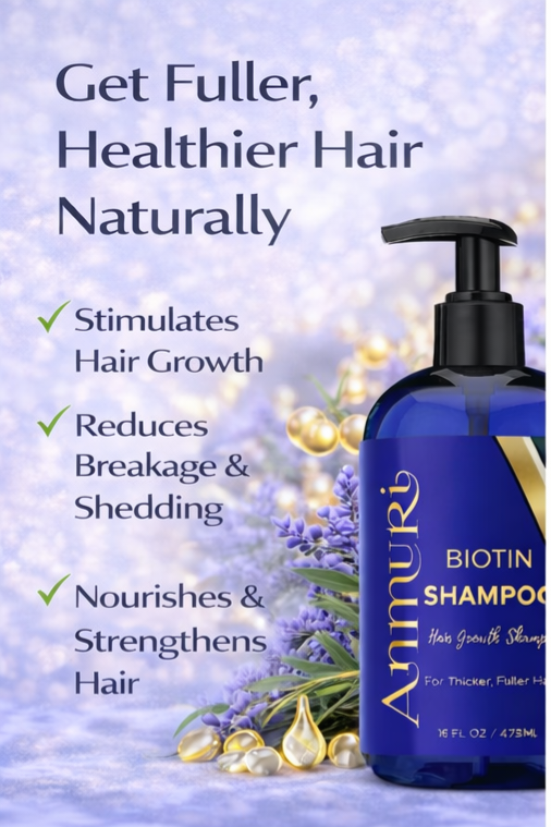 Biotin Shampoo for Hair Thinning & Thicker-Looking Hair (473ml) | Ammuri Beauty