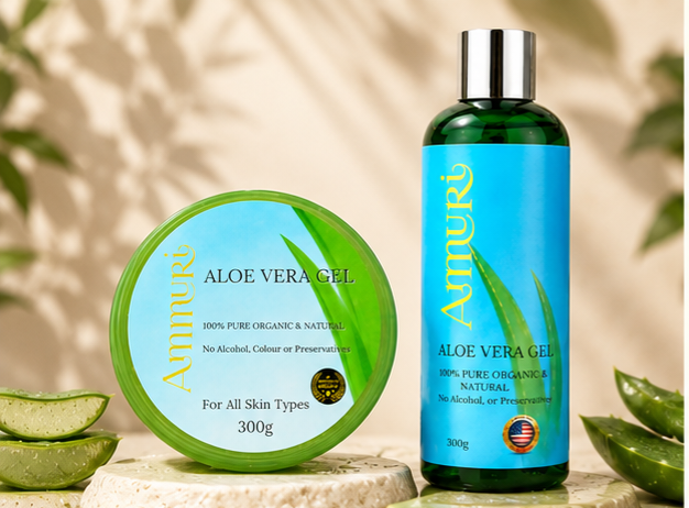 Ammuri Aloe Vera Gel Set 2 Pack Jar + Bottle | Face, Body, Hair & After Sun Care