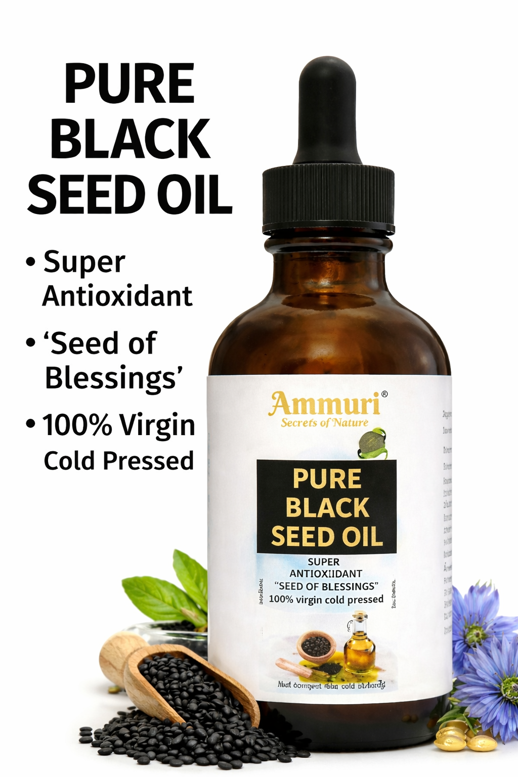 Pure Organic Black Seed Oil for Skin, Hair & Wellness | Ammuri