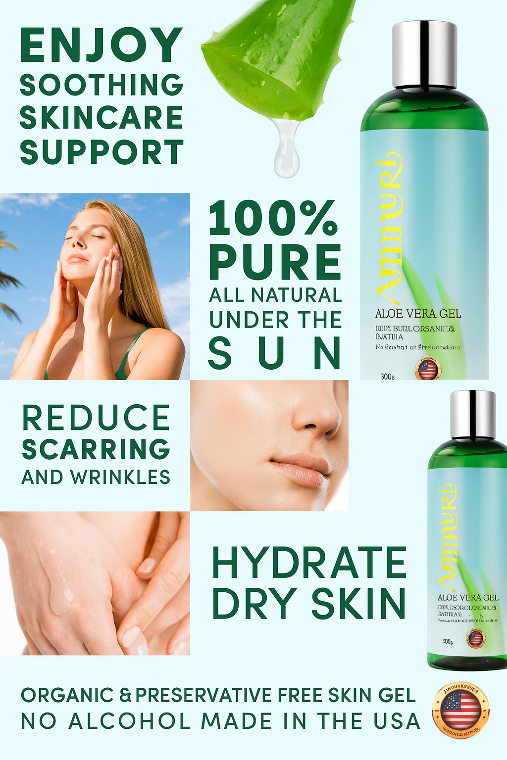 Organic Aloe Vera Gel 5 Pack for Hydration, Soothing & All Skin Types | Ammuri