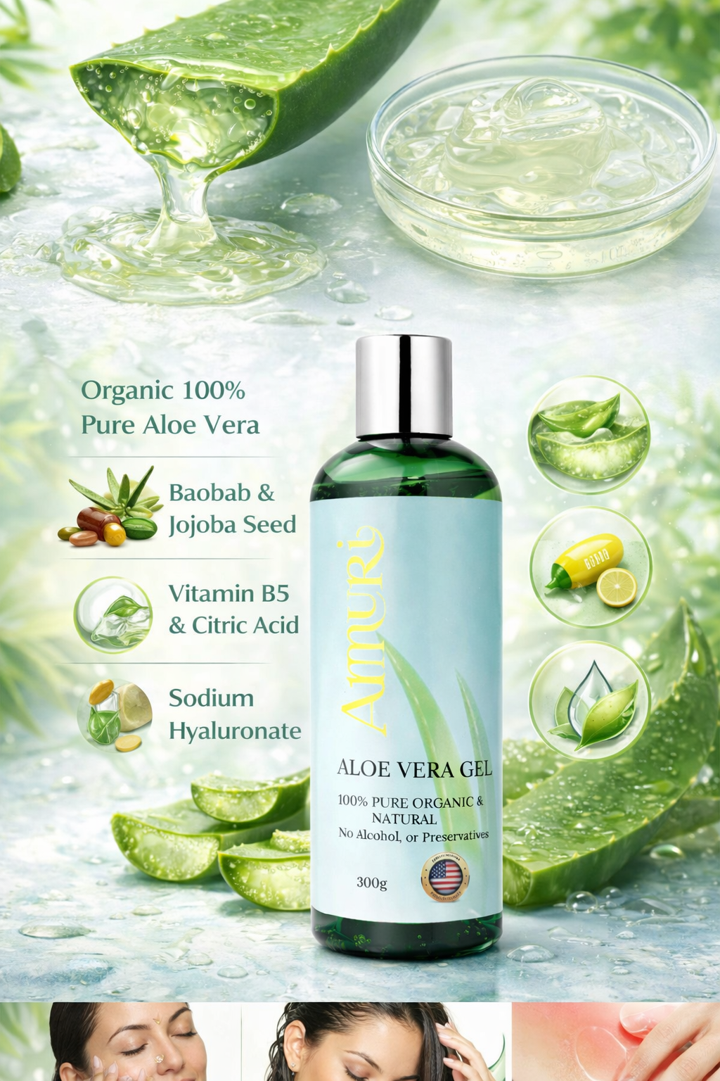 Organic Aloe Vera Gel 5 Pack for Hydration, Soothing & All Skin Types | Ammuri