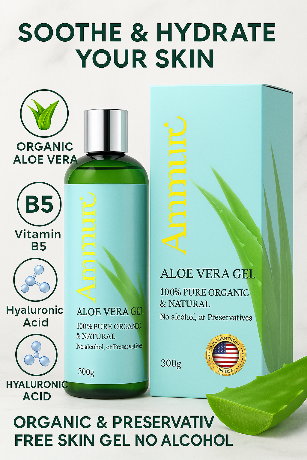 Organic Aloe Vera Gel 5 Pack for Hydration, Soothing & All Skin Types | Ammuri