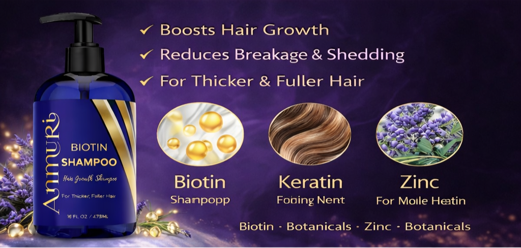 Biotin Shampoo for Hair Thinning & Thicker-Looking Hair (473ml) | Ammuri Beauty