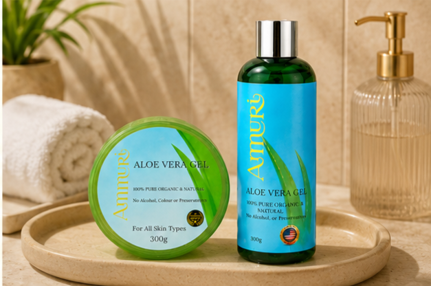 Ammuri Aloe Vera Gel Set 2 Pack Jar + Bottle | Face, Body, Hair & After Sun Care
