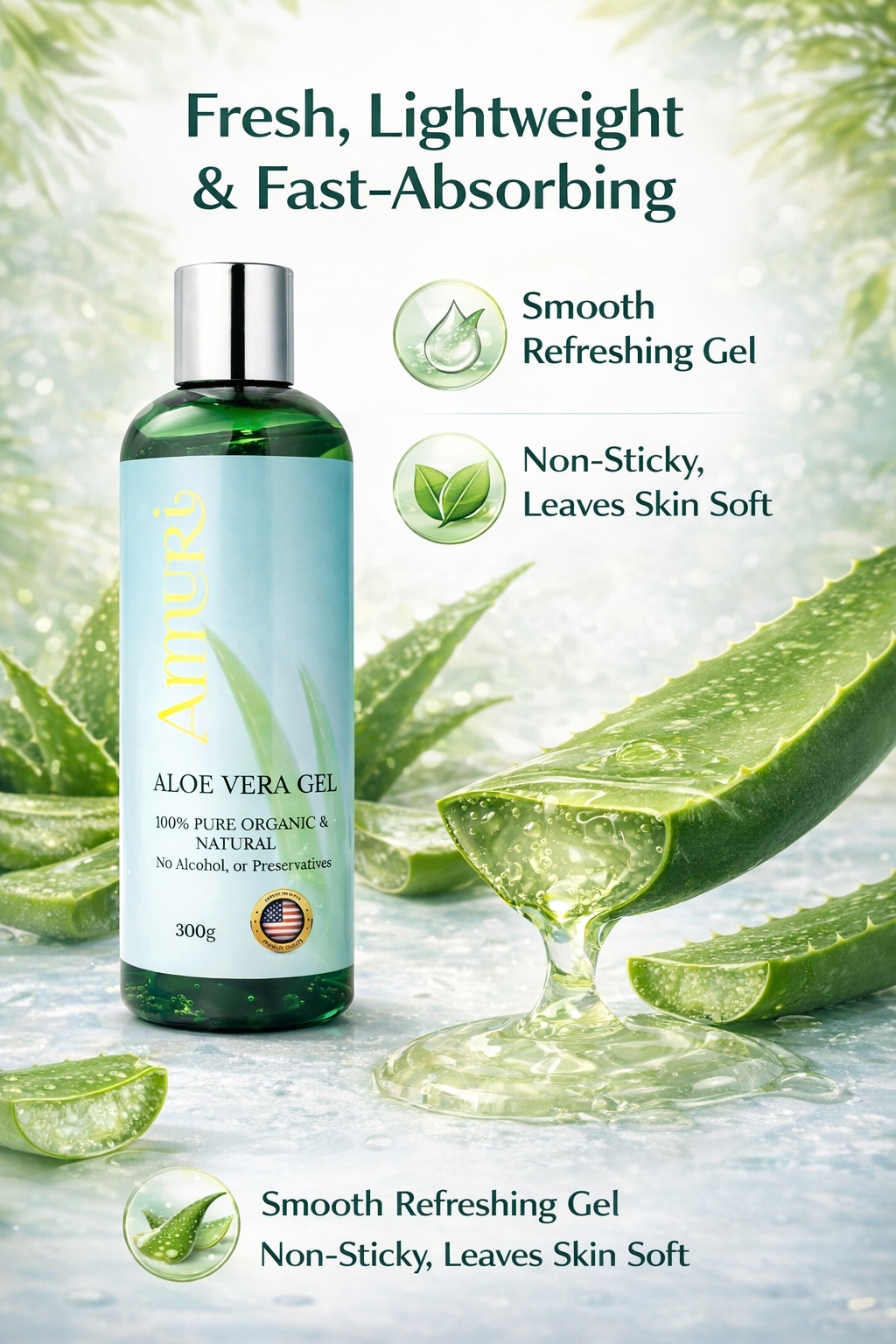Organic Aloe Vera Gel 5 Pack for Hydration, Soothing & All Skin Types | Ammuri