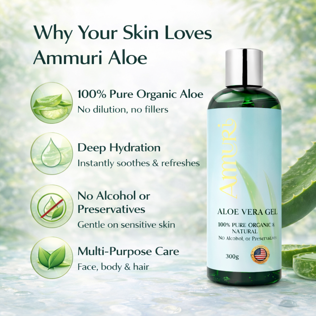 Organic Aloe Vera Gel 5 Pack for Hydration, Soothing & All Skin Types | Ammuri