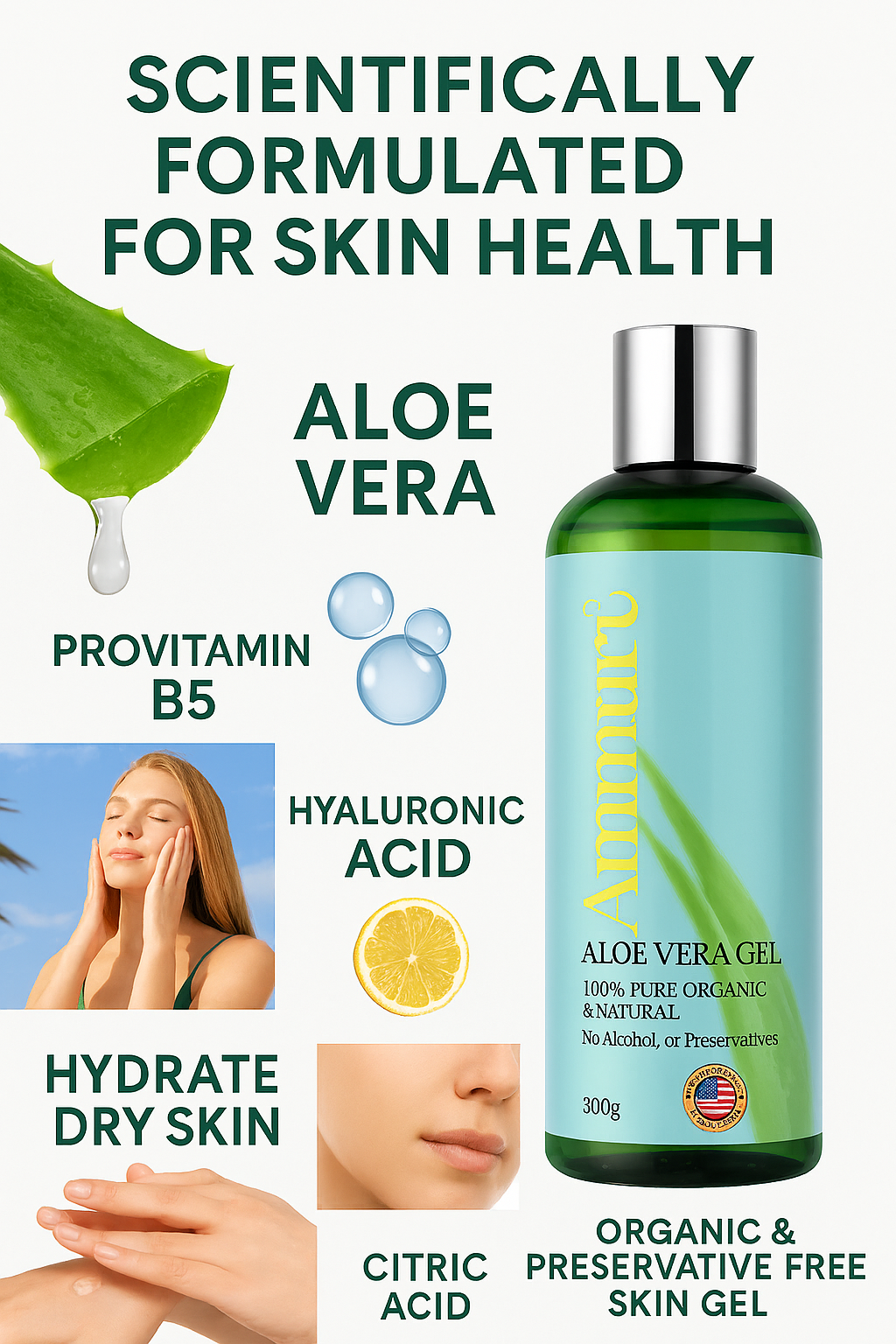 Organic Aloe Vera Gel 5 Pack for Hydration, Soothing & All Skin Types | Ammuri