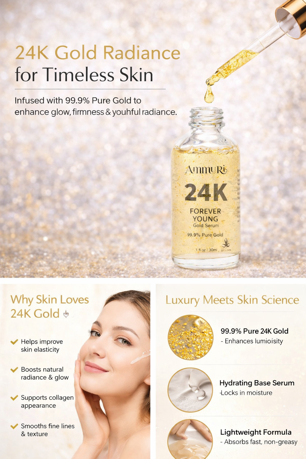 24K Gold Face Serum for Radiance & Anti-Ageing | Ammuri