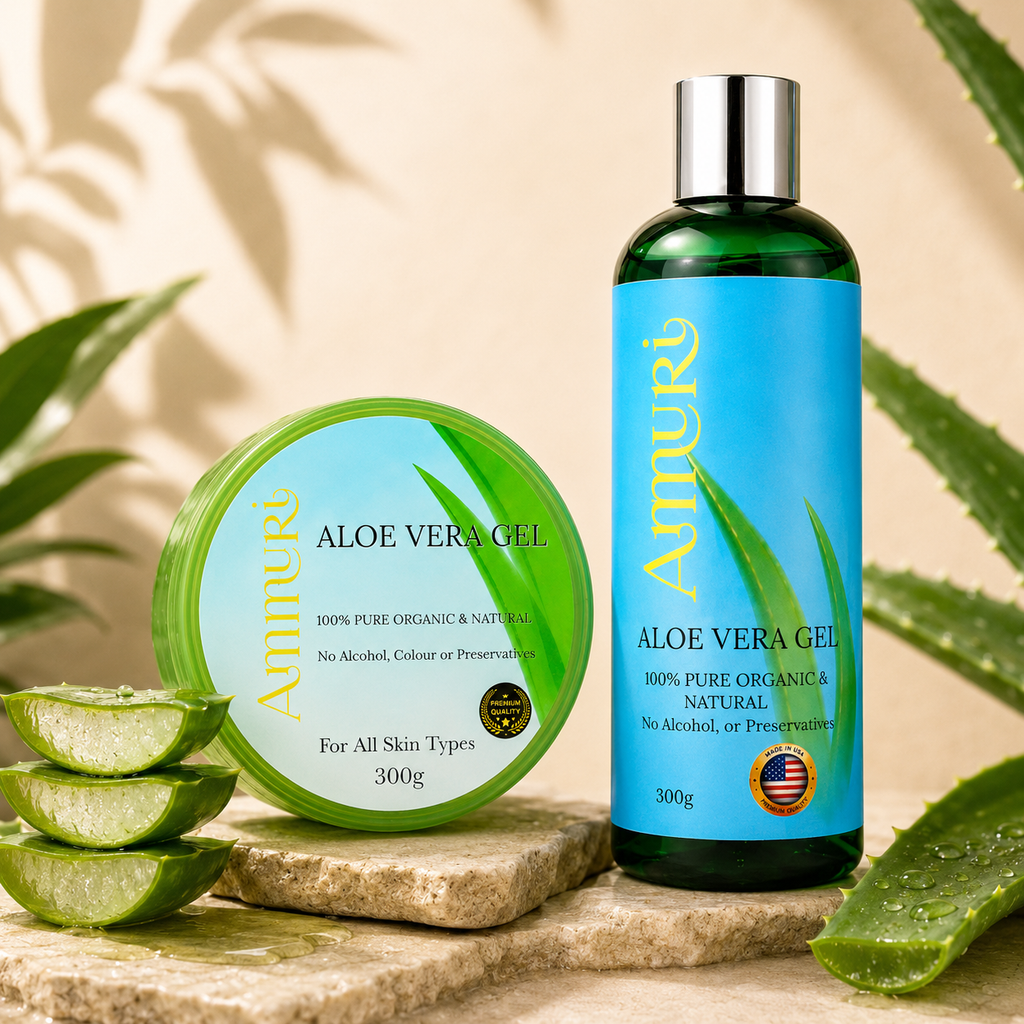 Ammuri Aloe Vera Gel Set 2 Pack Jar + Bottle | Face, Body, Hair & After Sun Care